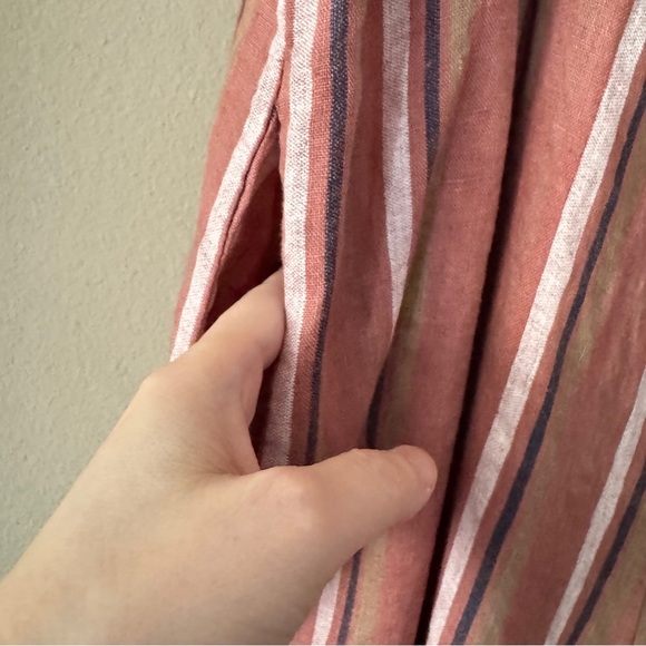 100% Lin Blanc Linen Striped Sleeveless Wide-Leg Palazzo Jumpsuit 36/US6 - Picture 7 of 8